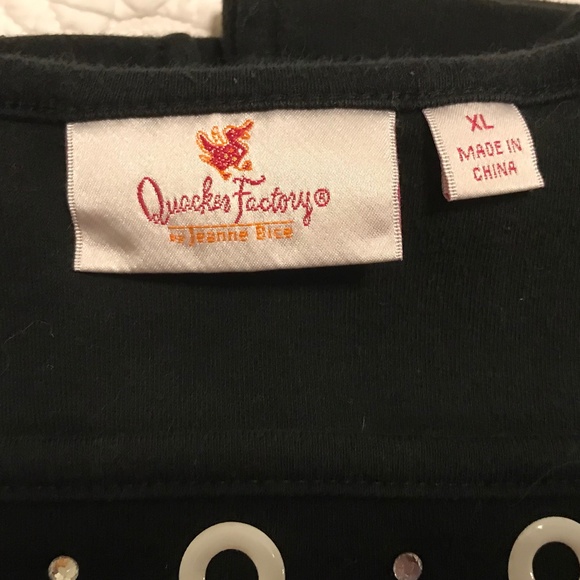 QF square neck black top embellished with white grommets & rhinestones (XL) - Picture 2 of 11